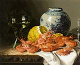 Edward Ladell Still Life with Prawns and a Delft Pot painting